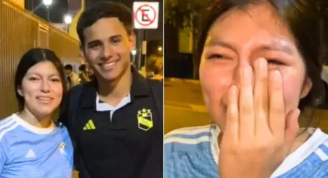 Joven llora de emoción al conocer a Jhilmar Lora tras partido de Sporting Cristal y es viral en TikTok.