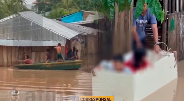 Loreto. Niños se ven obligados a transportarse en una refrigeradora tras inundaciones.