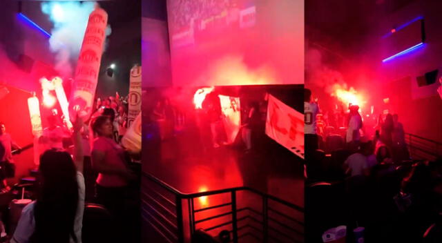 Hinchas de Universitario prendieron bengala en cine.