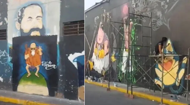 Personajes de Dragon Ball pintados en pared causan revuelo en redes sociales.
