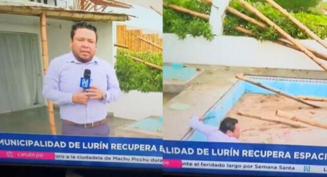 Reportero de Canal N se cae EN VIVO a la piscina de Susana Villarán en Lurín y es viral.