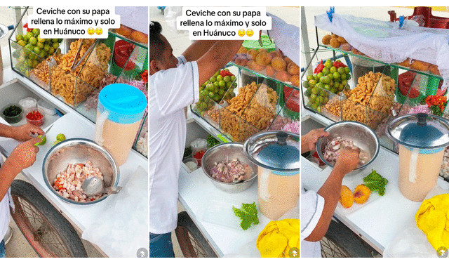 Peruano es un éxito vendiendo ceviche con papa rellena en carretilla y es viral en TikTok