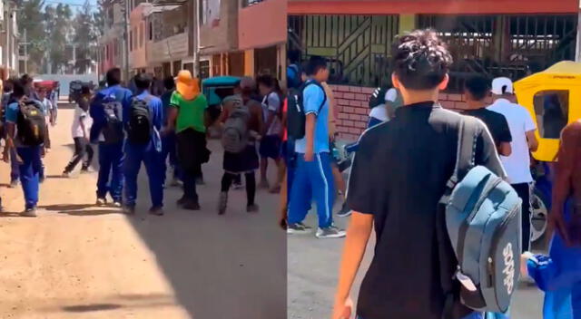 Escolares que se estaban peleando fueron grabados por los vecinos.