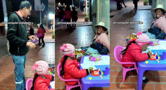 Hombre regala una mesa y silla a niña que hacía la tarea en la calle en Potosí, Bolivia.
