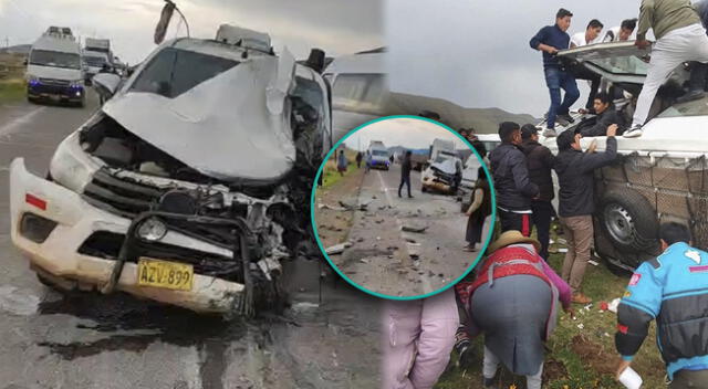 Choque frontal entre una minivan y una camioneta deja decenas de pasajeros heridos en carretera de Juliaca.