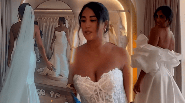 Melissa Paredes se alista para su boda y se muestra muchos vestidos de novia.