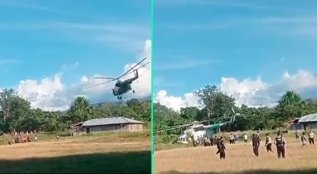 El aterrizaje de emergencia de un helicóptero generó terror en un grupo de pobladores.