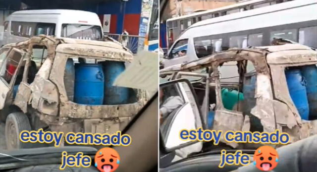 Peruano capta a un carro en terrible estado circulando en una pista y es viral en TikTok.