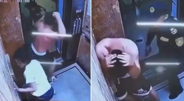 China: sujeto agrede a su pareja en ascensor y recibe brutal paliza de policía