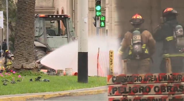 Fuga de gas causa terror en San Isidro y bomberos tratan de controlarlo.