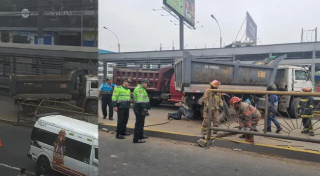 Volquete invadió la vía exclusiva del Metropolitano y chocó con estación Pacífico esta mañana de sábado 4 de agosto.