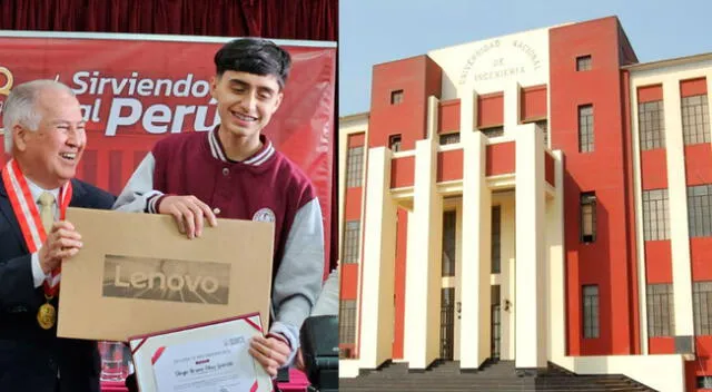 Diego Bruno Díaz García recibió regalos por parte de la UNI por haber logrado el primer lugar.