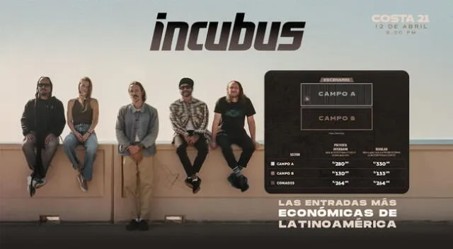 Incubus regresa al Perú para gran concierto