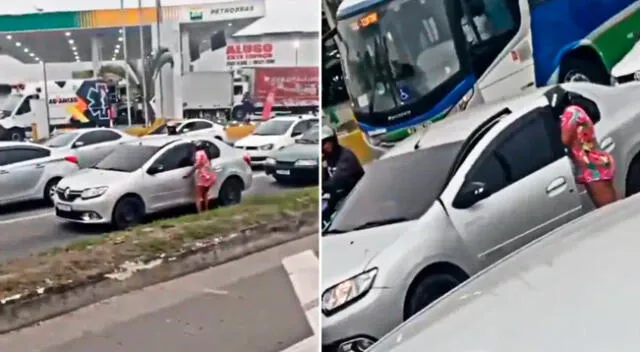 Mujer descubre a su esposo en el auto con su amante y lo enfrenta en plena calle.