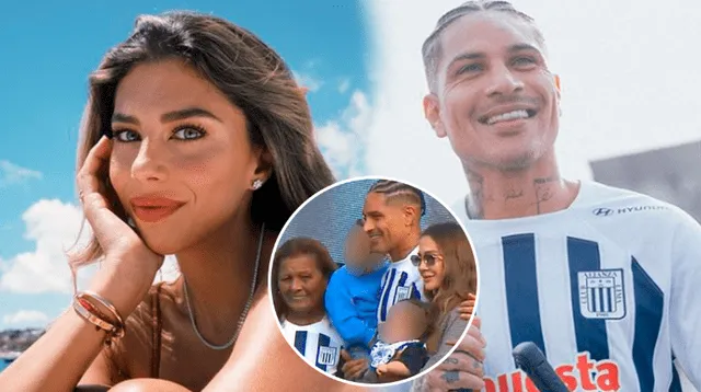 Alondra García Miró se muestra feliz mientras Paolo Guerrero es presentado en Alianza Lima.