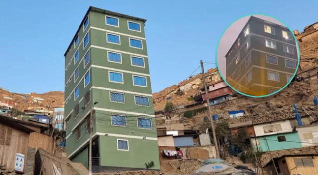 Construyen edificio de 7 pisos en lo alto de un cerro de SJL.