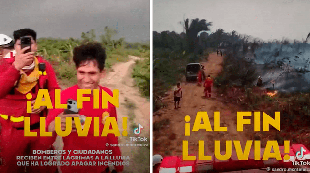 Bomberos lloran de emoción al ver primeras lluvias en la selva peruana