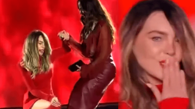 Belinda tropieza y cae mientras desfilaba, pero Anitta la ayudó.