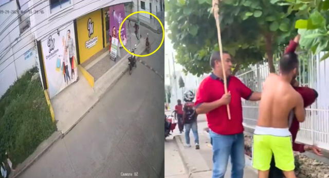 Vecinos capturan a escobazos a ladrón que robó a una mujer a plena luz día en Colombia.