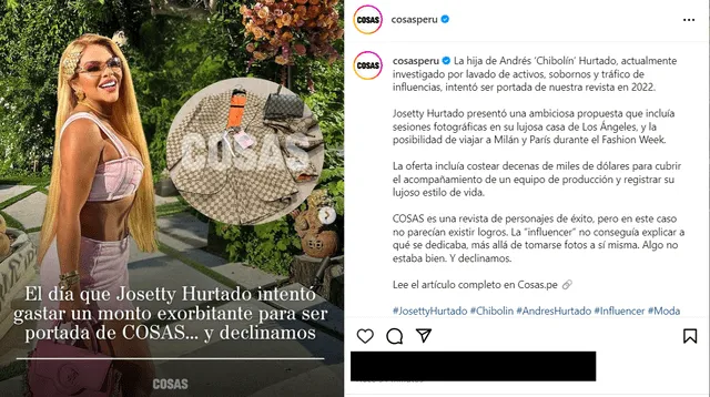 Revista COSAS lanza reveladora publicación sobre Josetty Hurtado.  