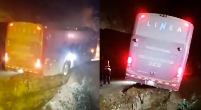 Pasajeros se salvaron de milagro luego de que bus por poco y se cae a un abismo.