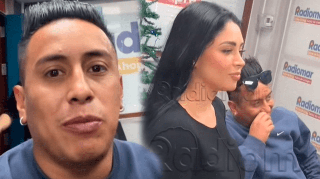 Christian Cueva arribó a cabina de Radiomar con Pamela Franco.