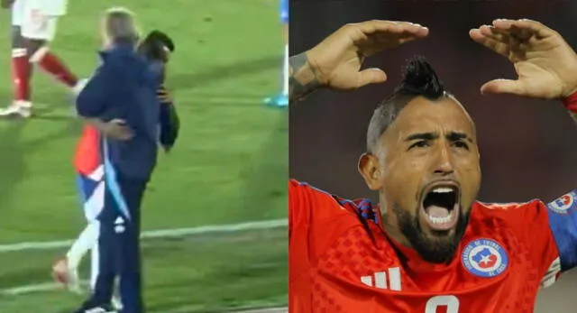 Arturo Vidal y Ricardo Gareca se abrazaron tras ganar el partido ante Venezuela.