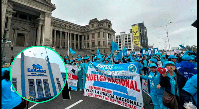 Los trabajadores del sector salud realizan un paro en los exteriores del Palacio de Justicia.