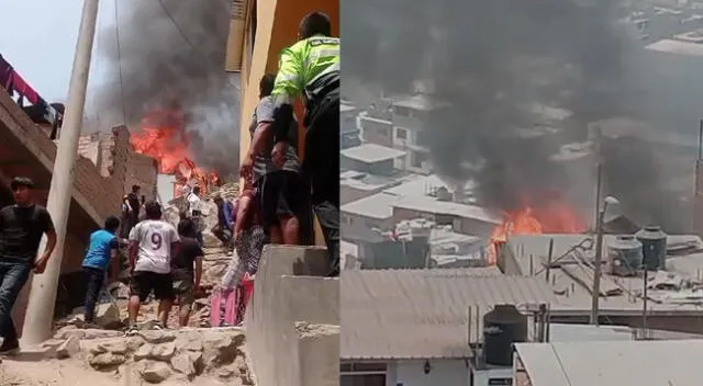 Gigantesco incendio consume varias casas de la zona de Huáscar en San Juan de Lurigancho.