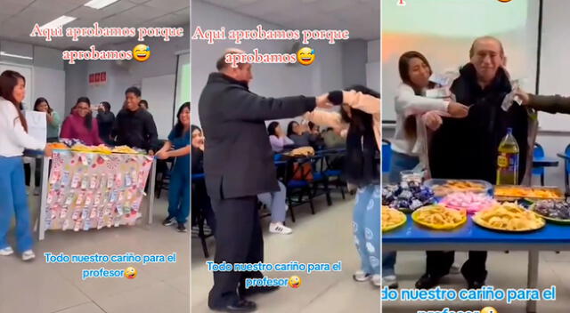 Alumnos universitarios mostraron su gratitud con su docente mediante una fiesta inesperada.