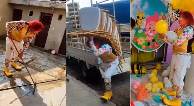 Payaso limpió y decoró la casa donde se realizó la fiesta infantil.