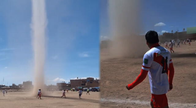 Registran tornado en medio de partido de fútbol en Juliaca.