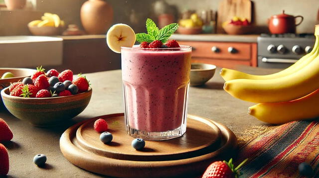 Batido de plátano y frutos rojos es fácil de preparar y cambiará para bien tu forma de descansar