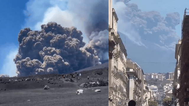 Erupción del Etna causa pánico entre turistas que escapan del volcán en llamas. Erupción del Etna causa pánico entre turistas que escapan del volcán en llamas.
