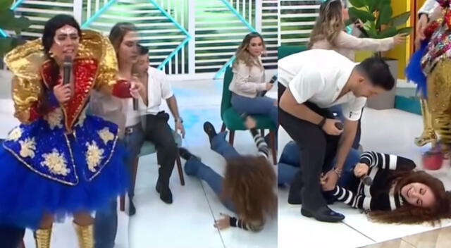 Janet Barboza se cayó durante la emisión de América Hoy. Janet Barboza se cayó durante la emisión de América Hoy.