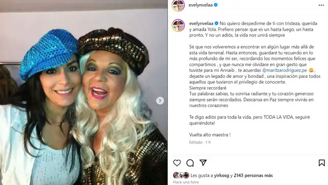 Evelyn Vela se despide de Yola Polastri.  