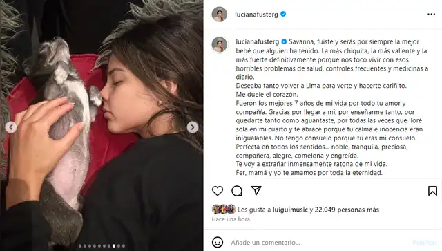 Luciana Fuster y los sensibles motivos del fallecimiento de su ser querido.