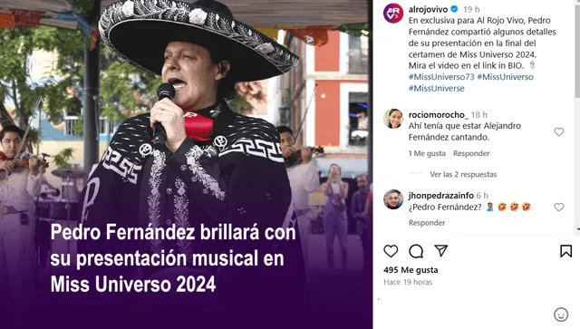 Pedro Fernández se presentará en el Miss Universo 2024.  