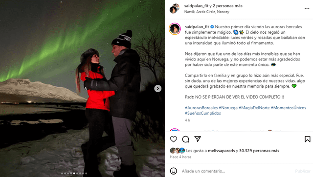 <em>Alejandra Baigorria se emocionó al ver las auroras boreales. Captura: Instagram </em>   