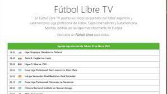 Página web de "Fútbol Libre". Foto: Captura de pantalla   