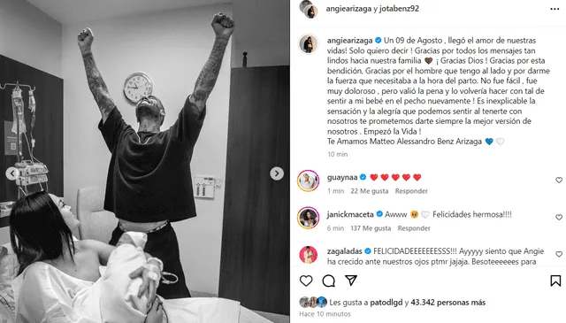 Jota Benz emocionado con el nacimiento de su bebé junto a su pareja Angie Arizaga.  