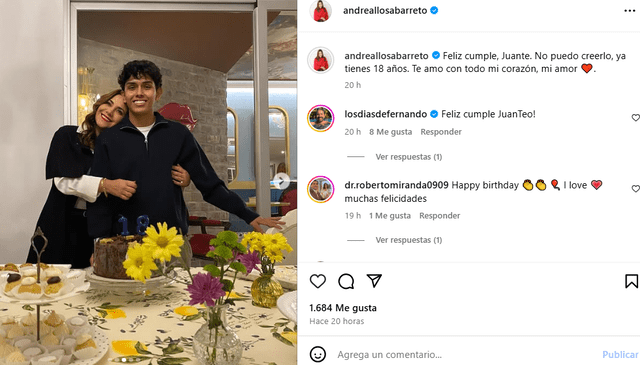 Andrea Llosa celebra los 18 años de su hijo