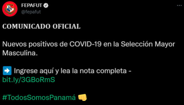El comunicado de Panamá tras los resultados de las pruebas anticovid. - FUENTE: Twitter. 