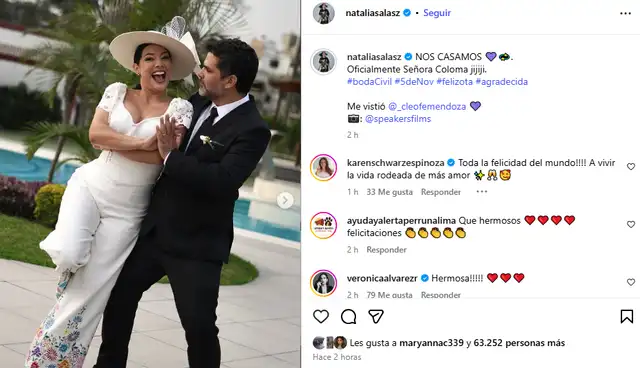 Natalia Salas anuncia que se casó con Sergio Coloma.