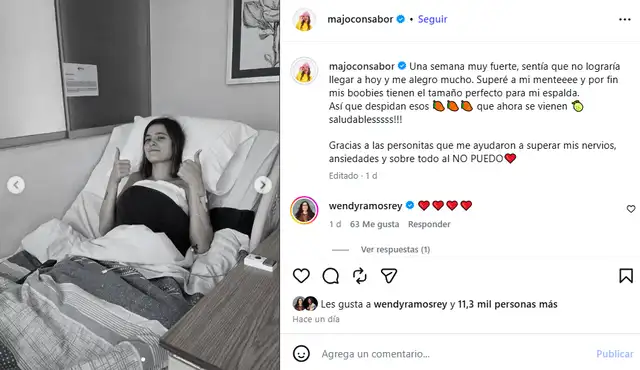 Majo con Sabor se mostró emocionada tras su cirugía.
