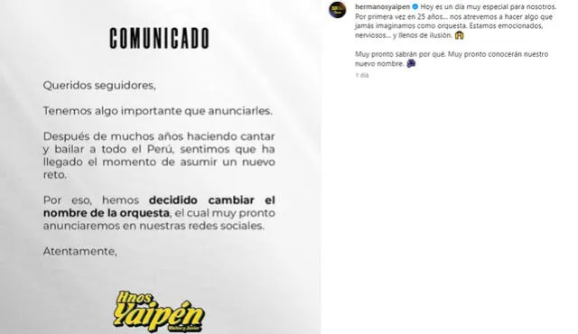 Hermanos Yaipén anunció que se cambiarán de nombre. Foto: Instagram Hermanos Yaipén anunció que se cambiarán de nombre. Foto: Instagram
