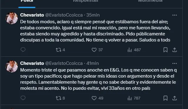  'Chevaristo' rompió su silencio sobre la agresión a Silvio Valencia. Foto: X/EvaristoCcoicca   