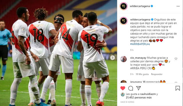 Cartagena reemplazó al lesionado Tapia en el último cotejo de Copa América. | FUENTE: Instagram.   