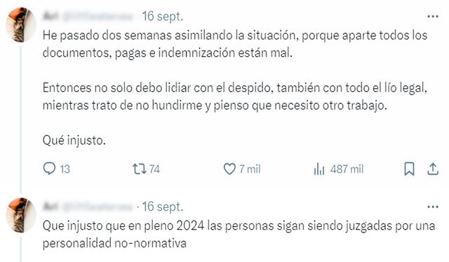 La historia del despido generó una ola de comentarios apoyando a la joven. Foto: GLR/X    