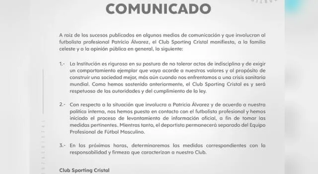 Comunicado de Sporting Cristal.   